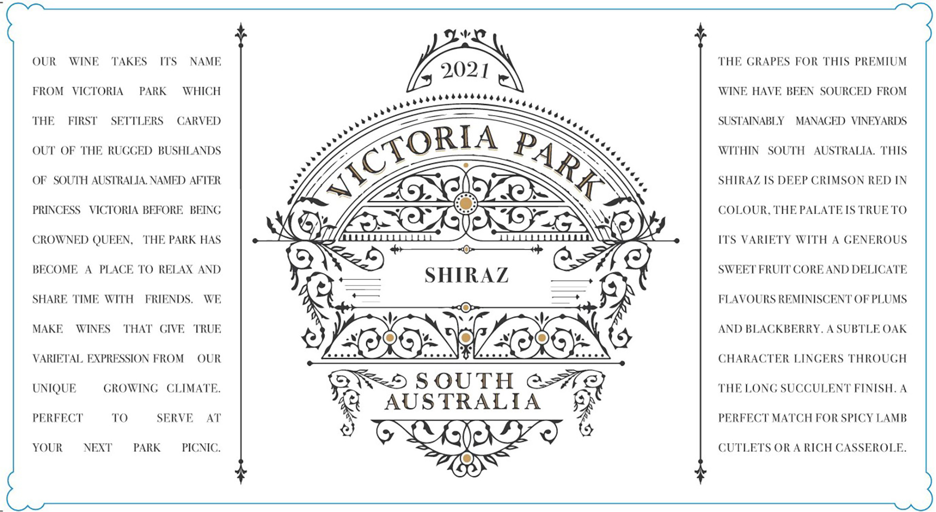 TABC label artwork for Victoria Park Shiraz by Yalumba