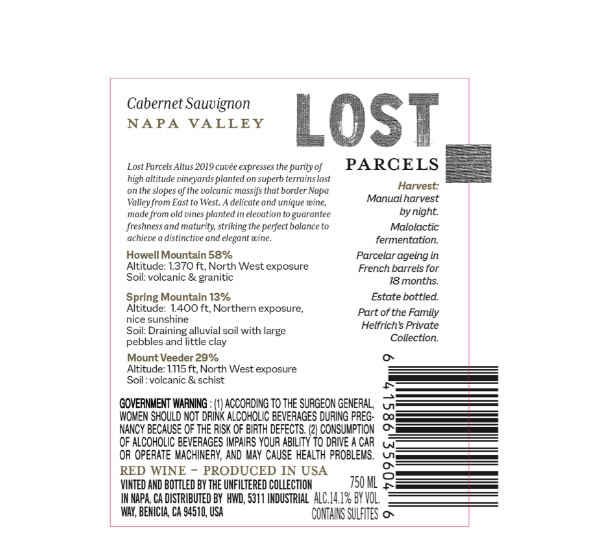 TABC label artwork for Lost Parcels Cabernet Sauvignon