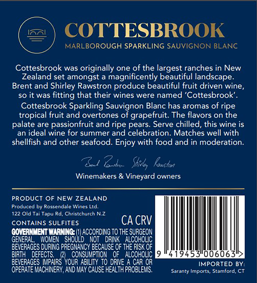 TABC label artwork for Cottesbrook Sauvignon Blanc Sparkling Wine
