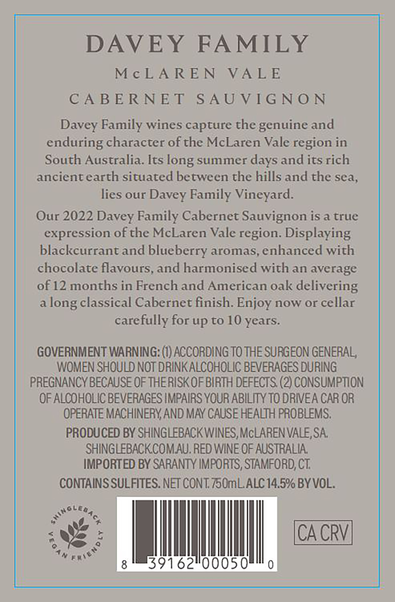 TABC label artwork for Davey Family Cabernet Estate