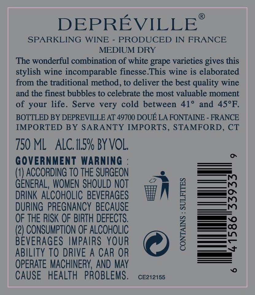 TABC label artwork for Depreville Medium Dry Sparkling Wine