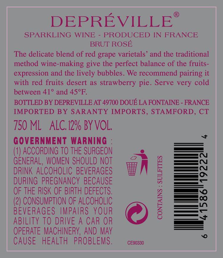 TABC label artwork for Depreville Rose Sparkling Wine