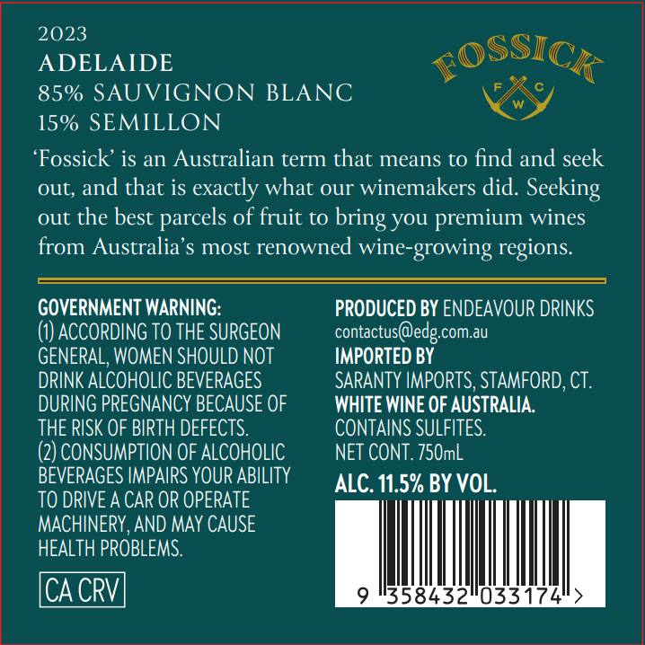TABC label artwork for Fossick Adelaide Sauvignon Blanc Semillon
