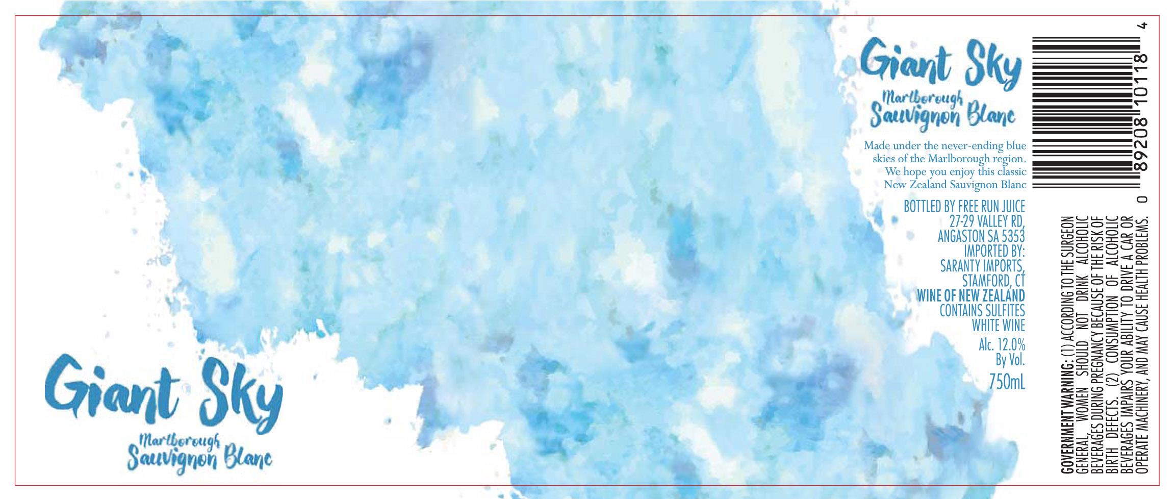 TABC label artwork for Giant Sky Marlborough Sauvignon Blanc