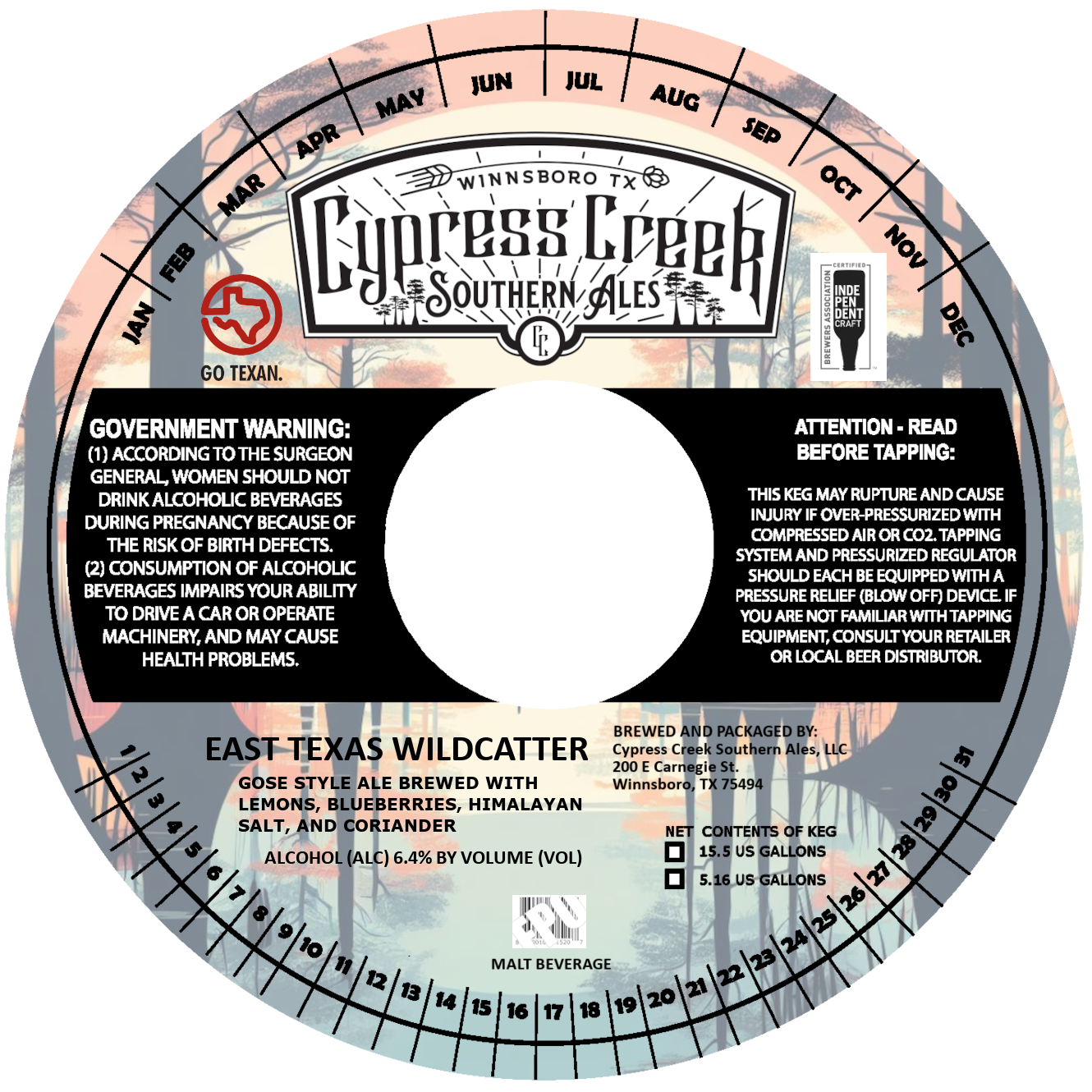 TABC label artwork for EAST TEXAS WILDCATTER GOSE STYLE ALE KEG
