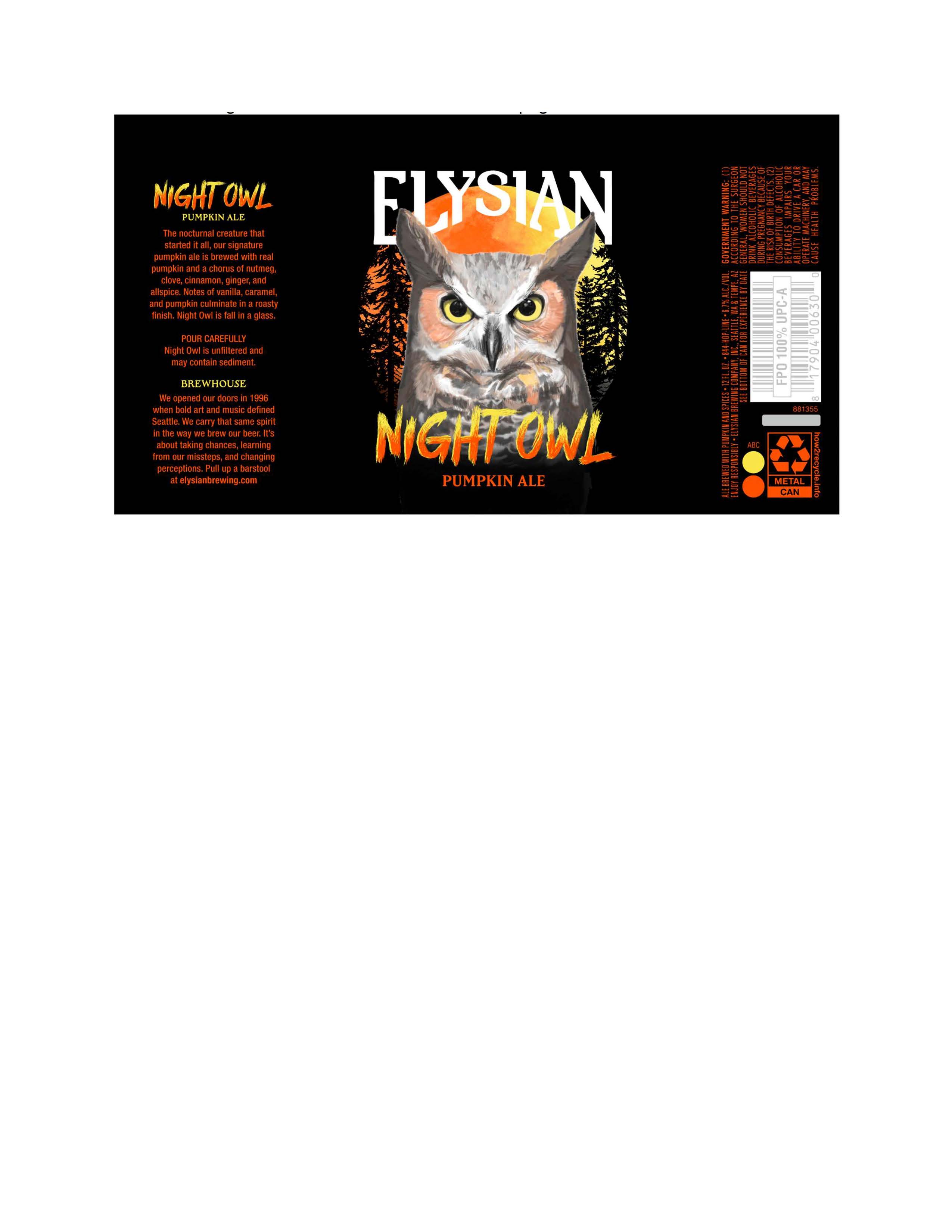 TABC label artwork for ELYSIAN NIGHT OWL 12 OZ. CAN (FOUR PEAKS)