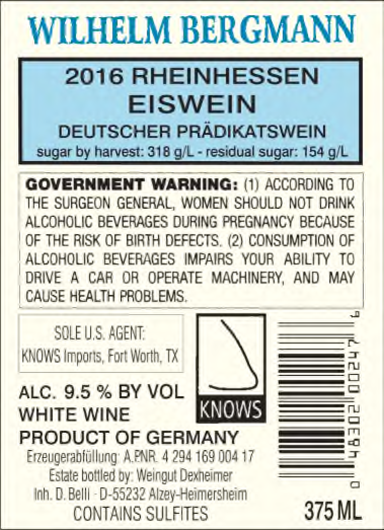 TABC label artwork for Wilhelm Bergmann Eiswein