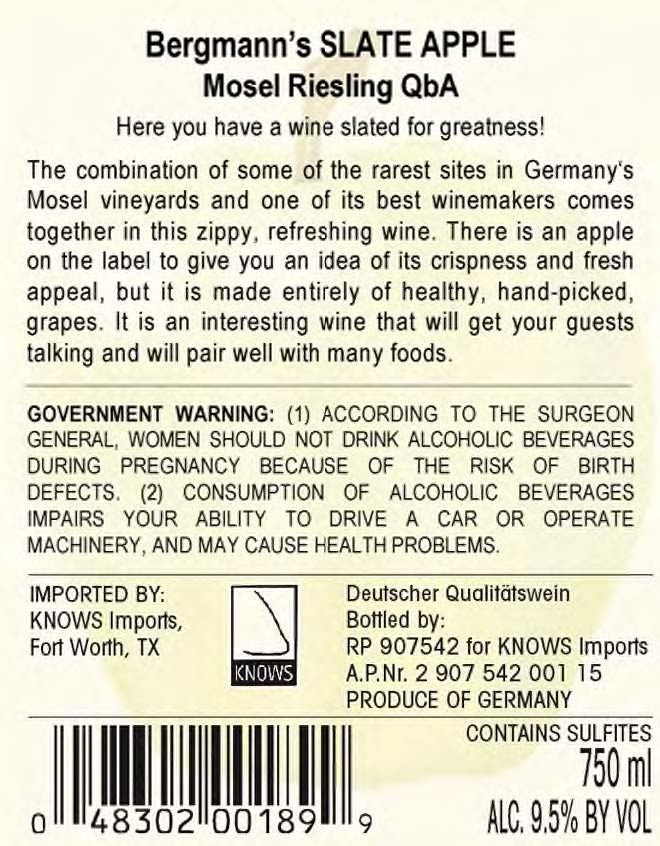 TABC label artwork for Bergmann's Slate