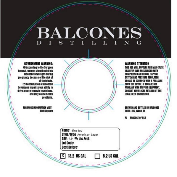 TABC label artwork for Balcones Blue Jay American Lager