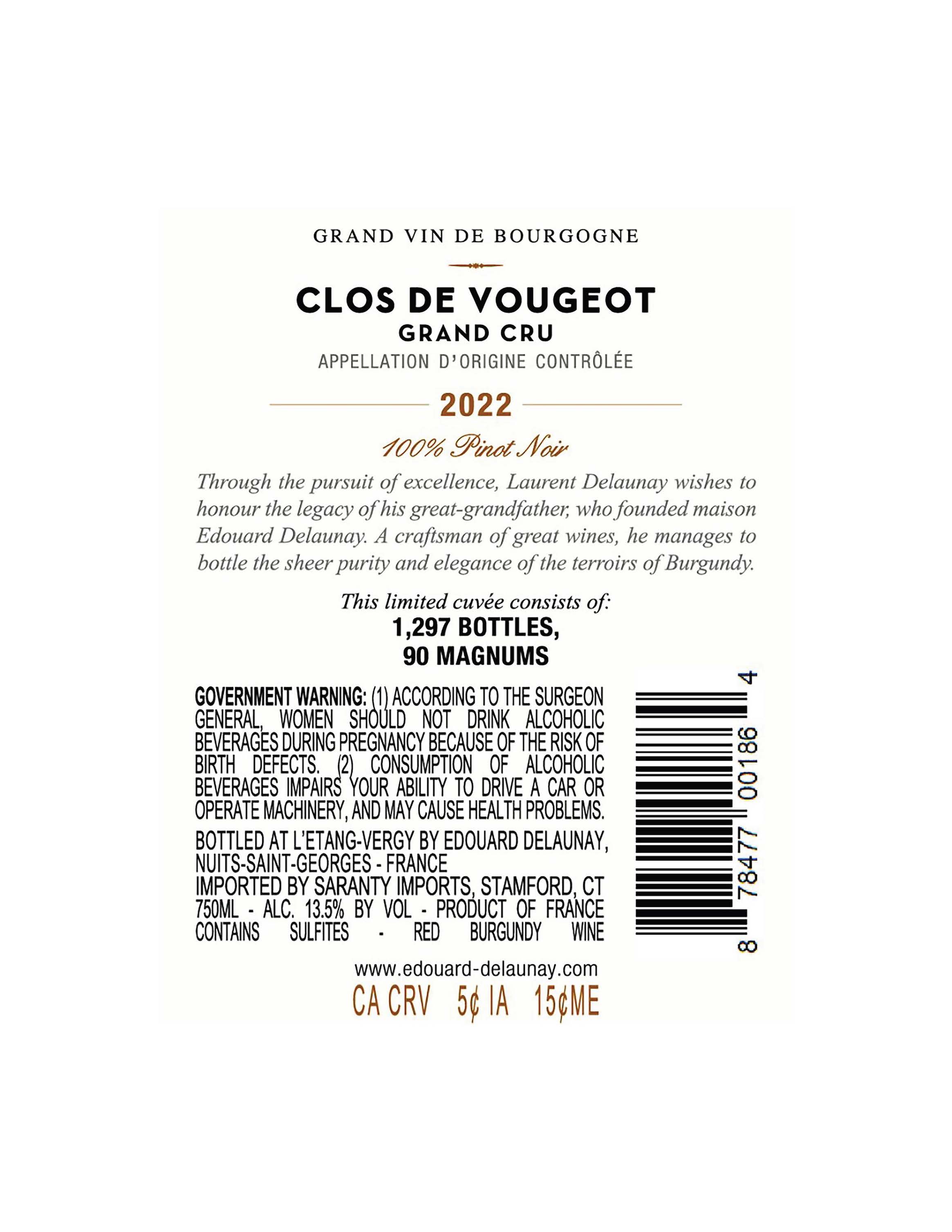TABC label artwork for Edouard Delaunay Clos Vougeot Grand Cru