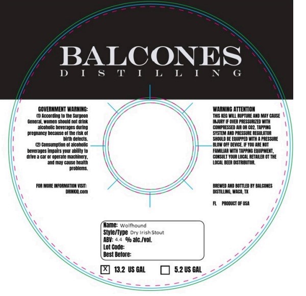 TABC label artwork for Balcones Wolfhound Dry Irish Stout