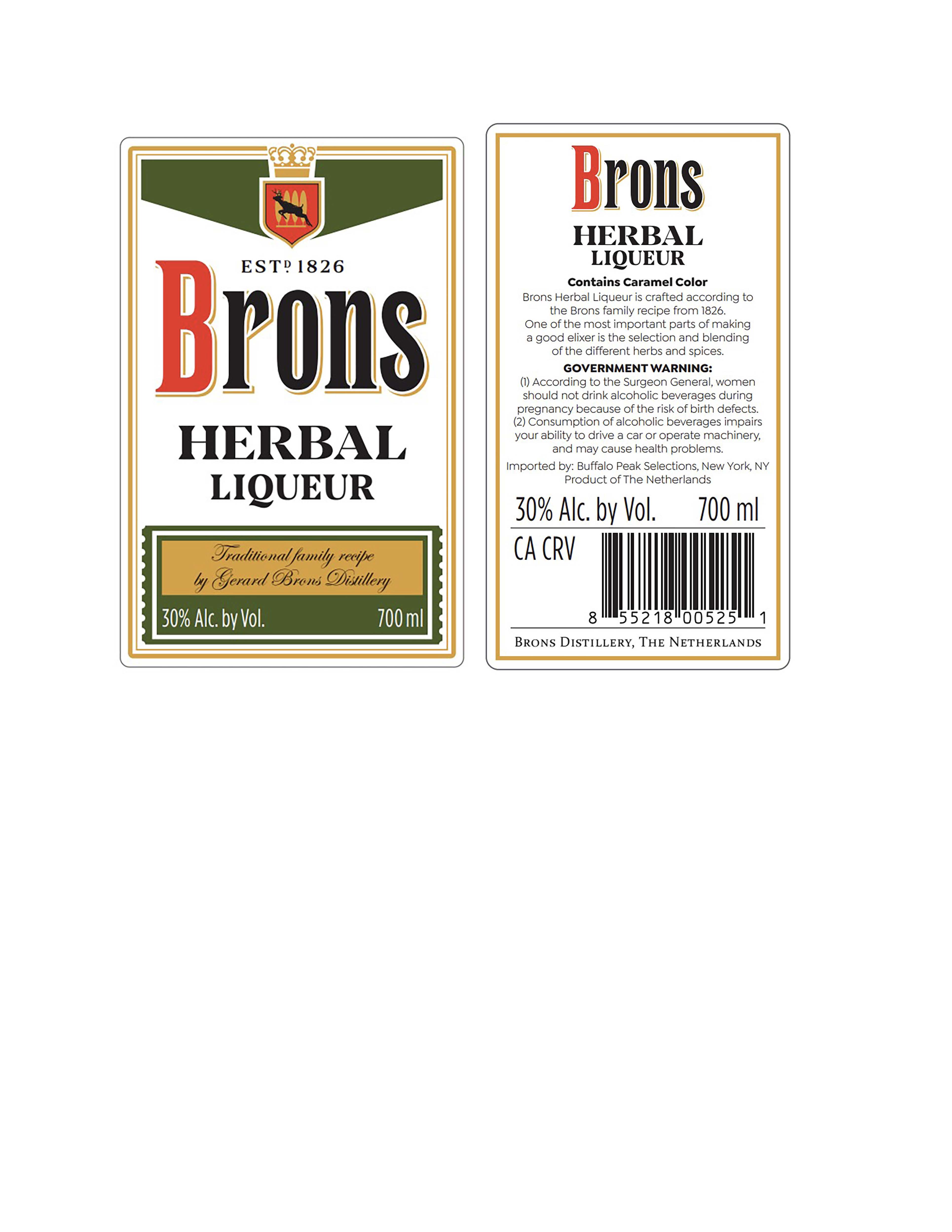 TABC label artwork for Brons Herbal Liqueur
