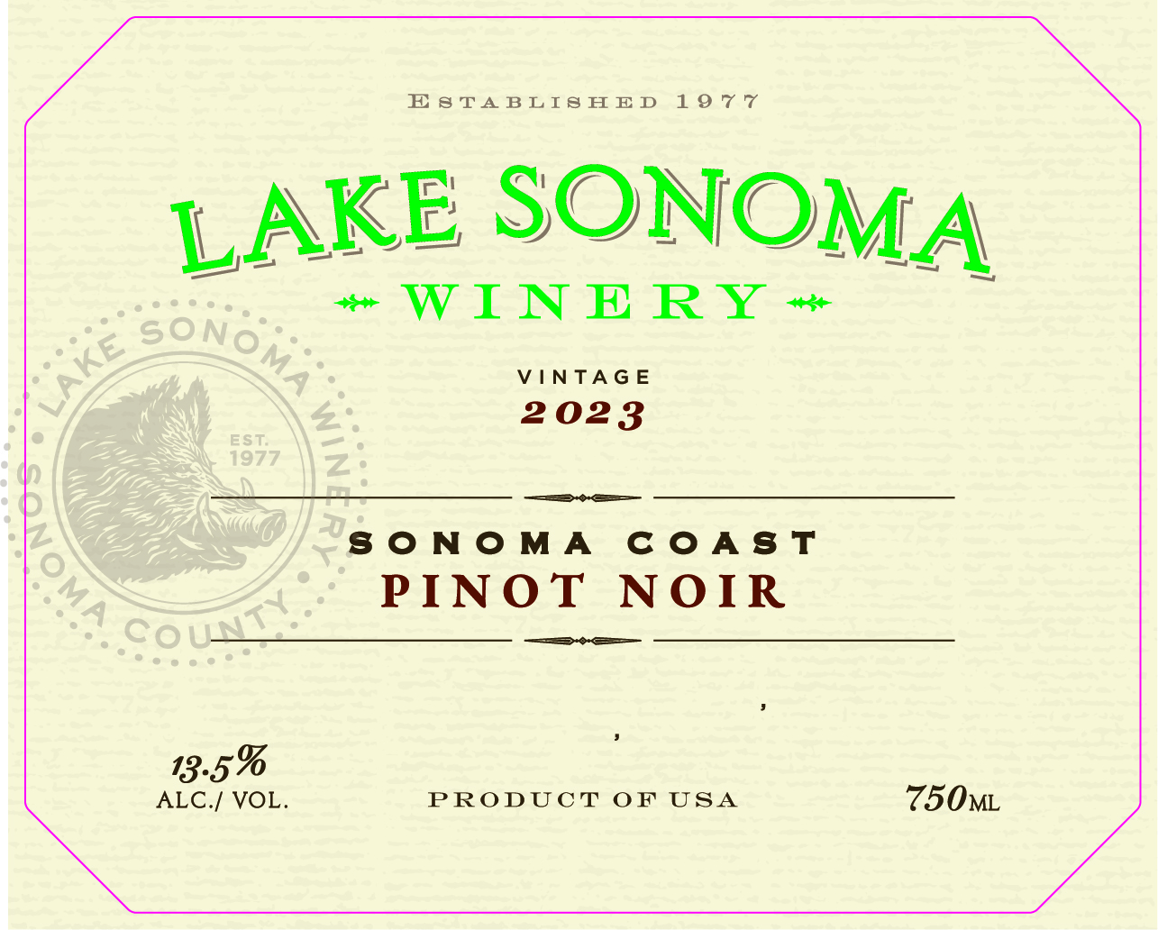 TABC label artwork for Lake Sonoma Winery Pinot Noir
