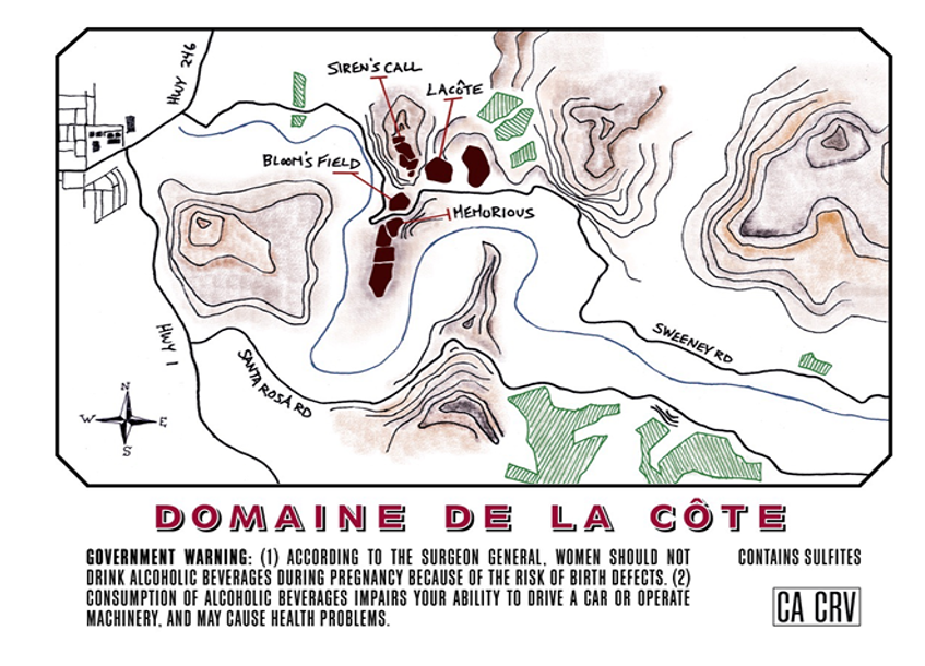 TABC label artwork for DOMAINE DE LA COTE PINOT NOIR STA. RITA HILLS BLOOM''''S FIELD ESTATE GROWN