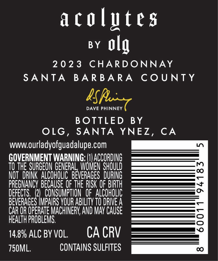 TABC label artwork for OLG Acolytes Chardonnay CA- Santa Barbara