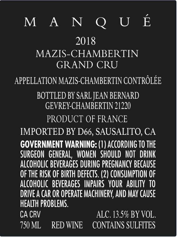 TABC label artwork for Manque Mazis Chambertin Grand Cru