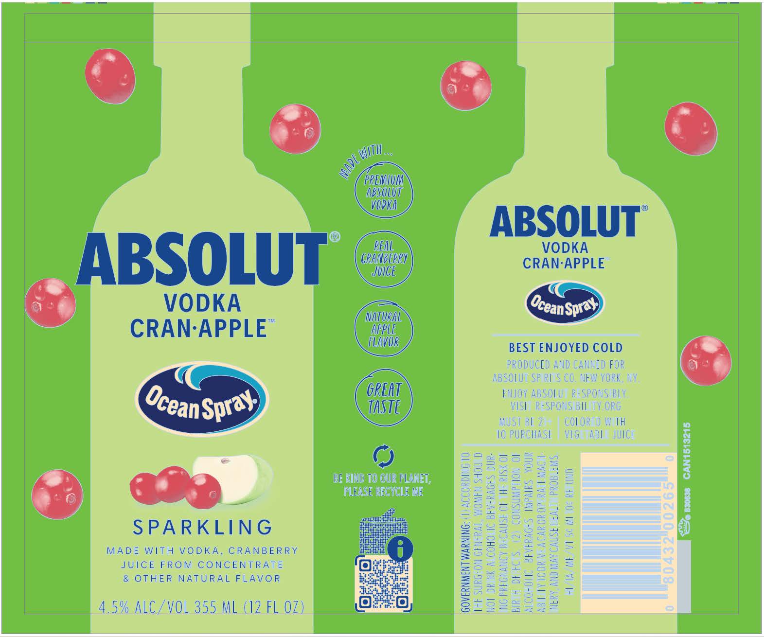 TABC label artwork for Absolut Ocean Cran-Apple