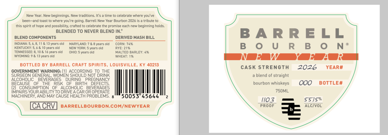 TABC label artwork for Barrell Bourbon New Year 2026