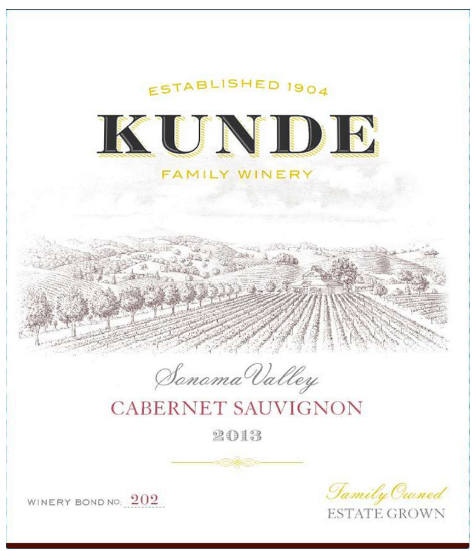 TABC label artwork for Kunde Cabernet Sauvignon Estate Grown Sonoma Valley