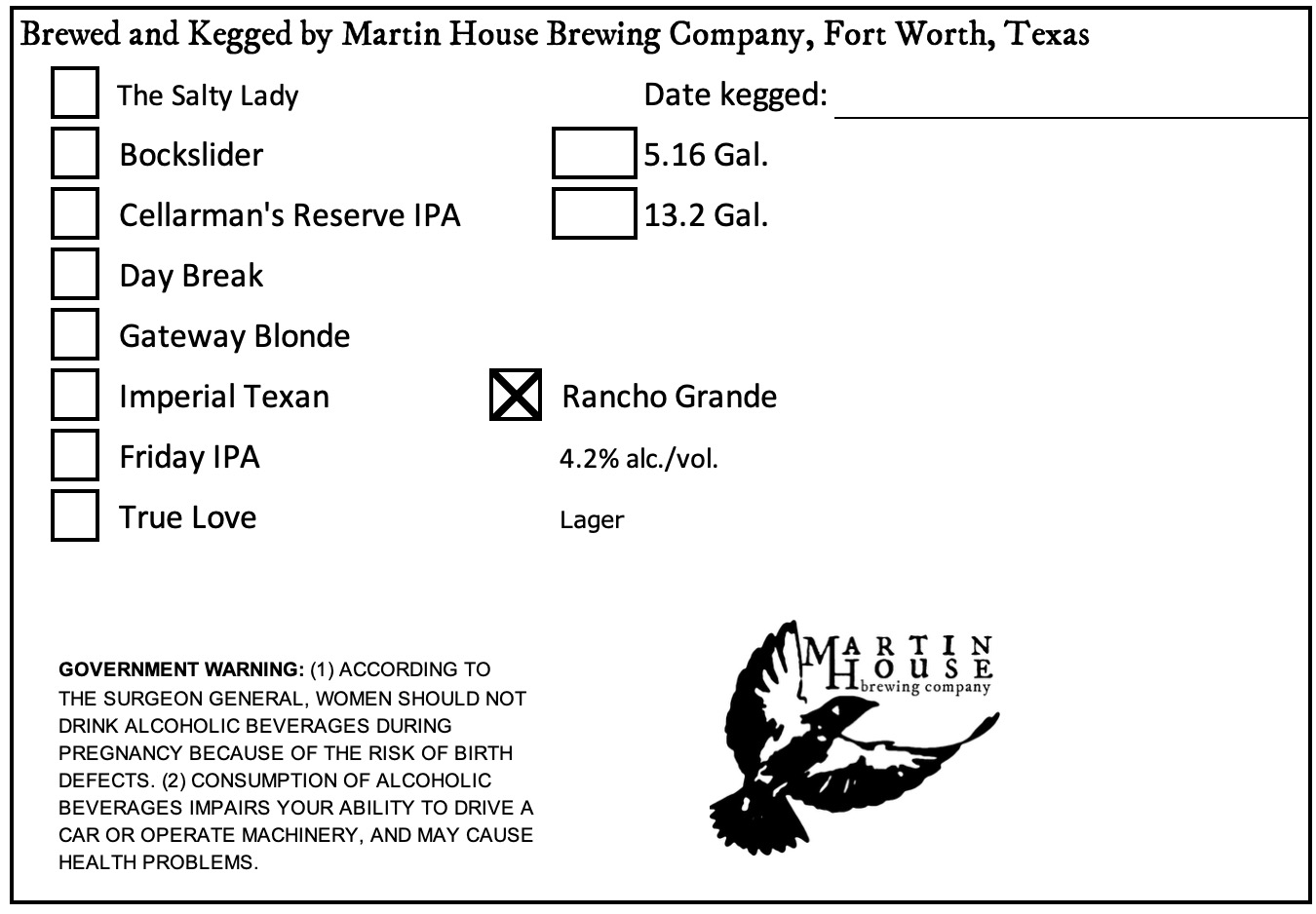 TABC label artwork for Rancho Grande Keg