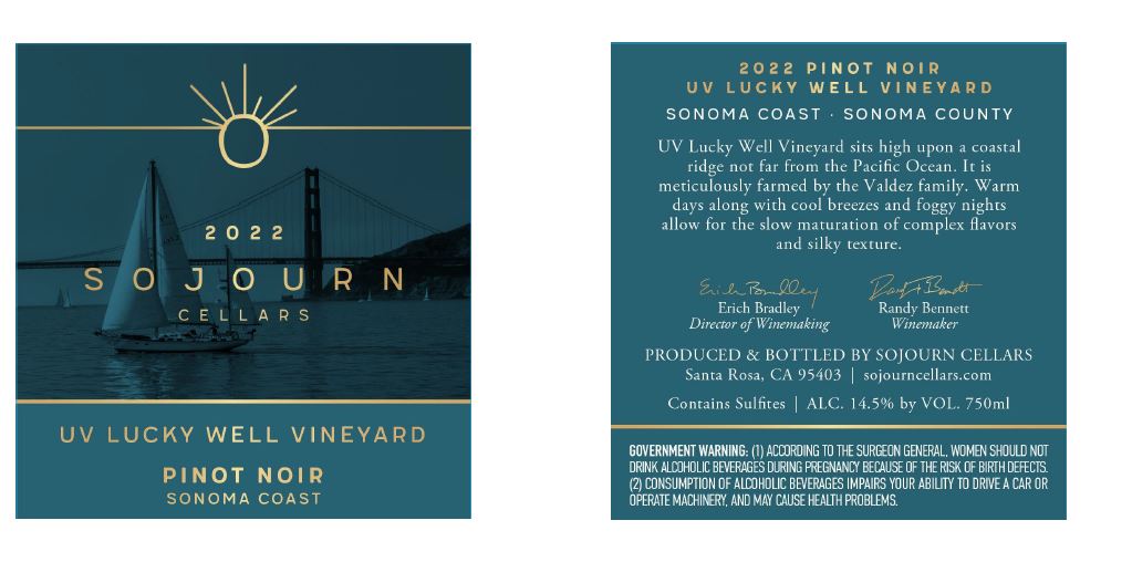 TABC label artwork for SOJOURN PINOT NOIR UV LUCKY WELL VINEYARD SONOMA COAST