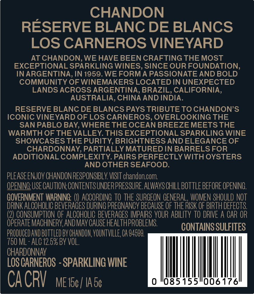 TABC label artwork for Chandon Reserve Blanc De Blancs