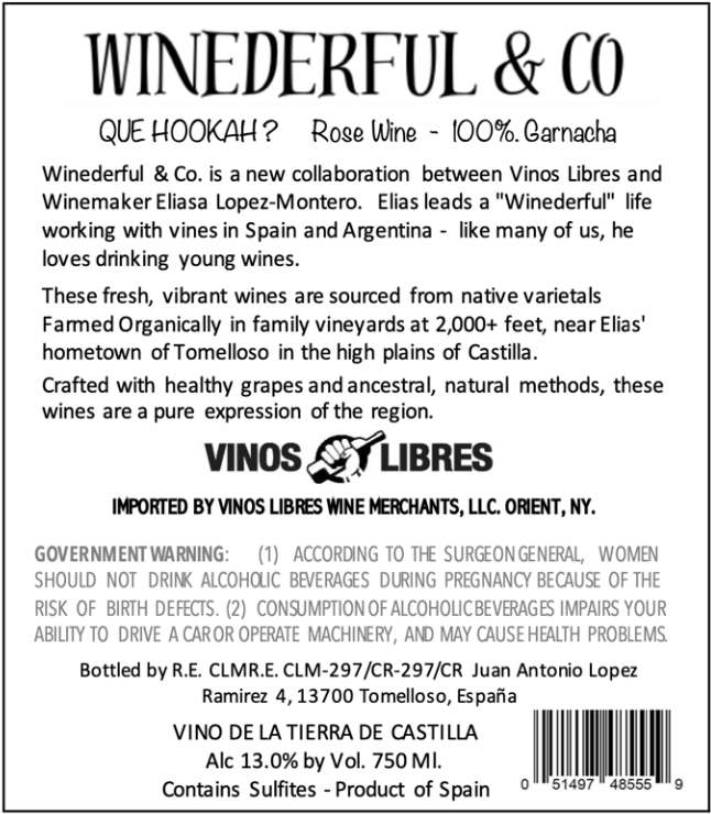 TABC label artwork for Winederful Que Hoohka? Rose Garnacha