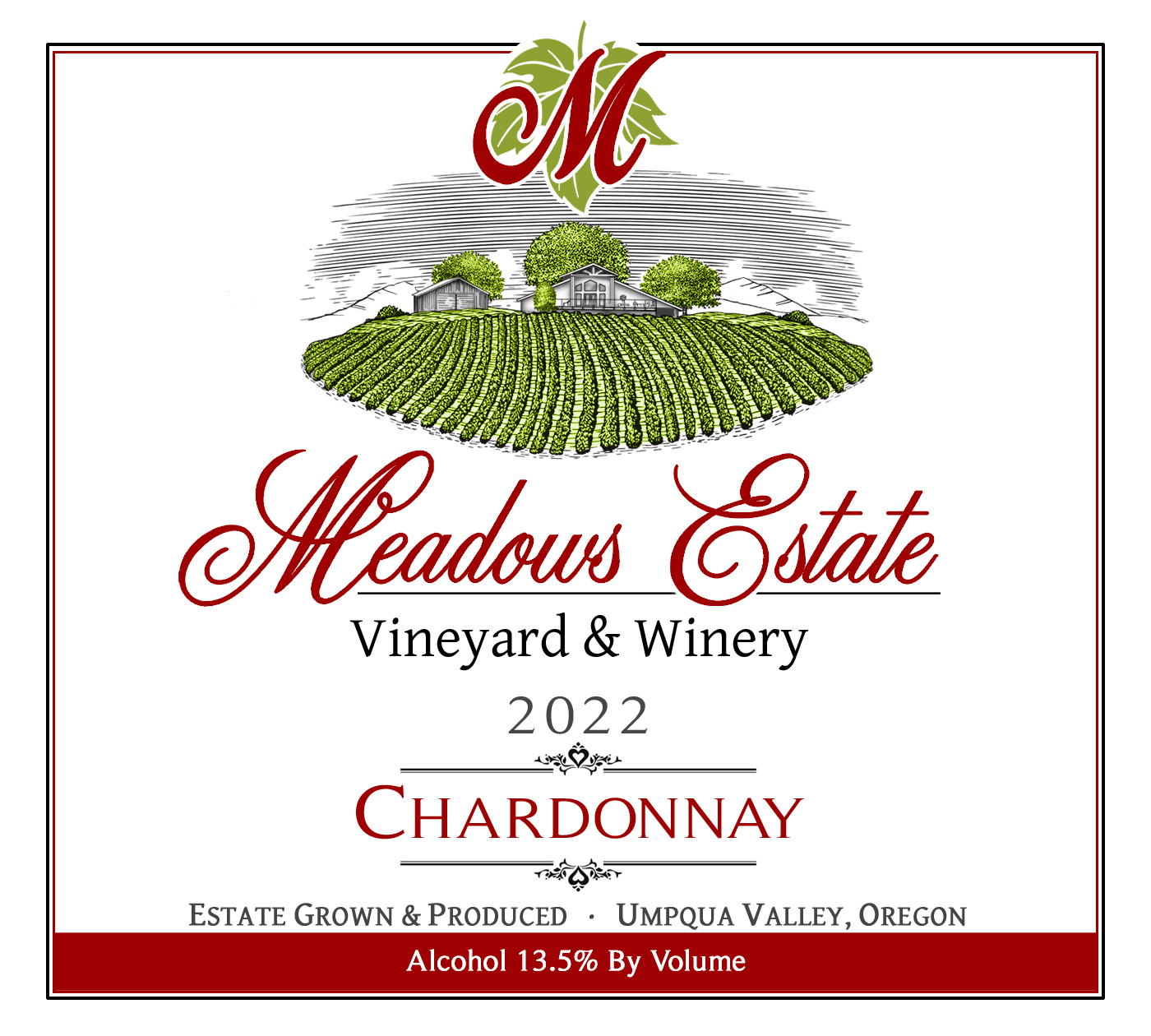 TABC label artwork for Meadows Estate Chardonnay Umpqua Valley