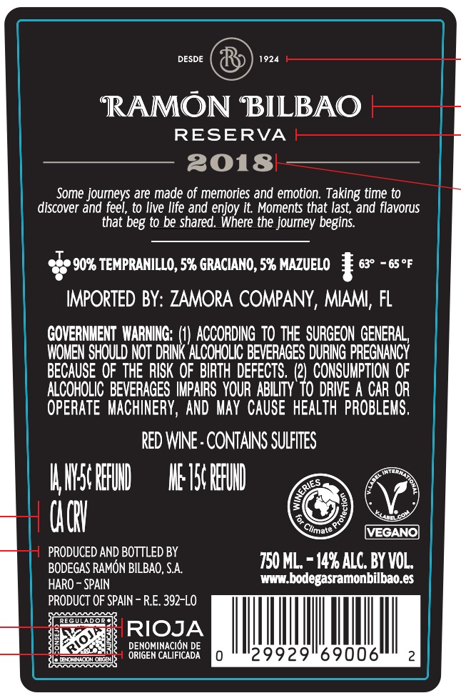 TABC label artwork for Ramon Bilbao Red Wine Reserva 2018