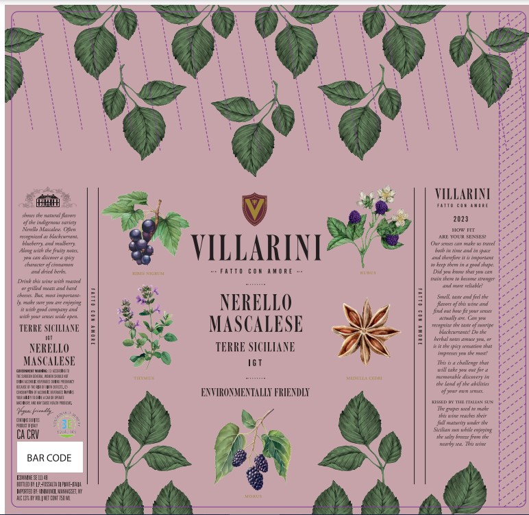 TABC label artwork for Villarini Nerello Mascalese