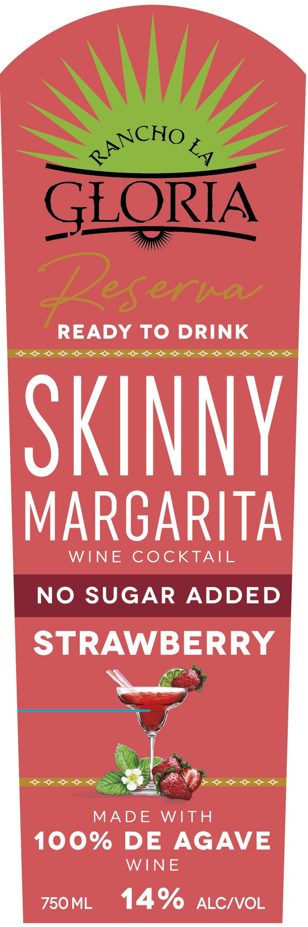 TABC label artwork for RANCHO LA GLORIA RESERVA SKINNY STRAWBERRY MARGARITA 14%