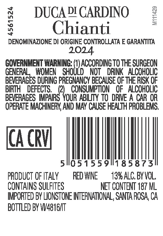 TABC label artwork for Duca di Cardino Chianti Red Wine, Italy