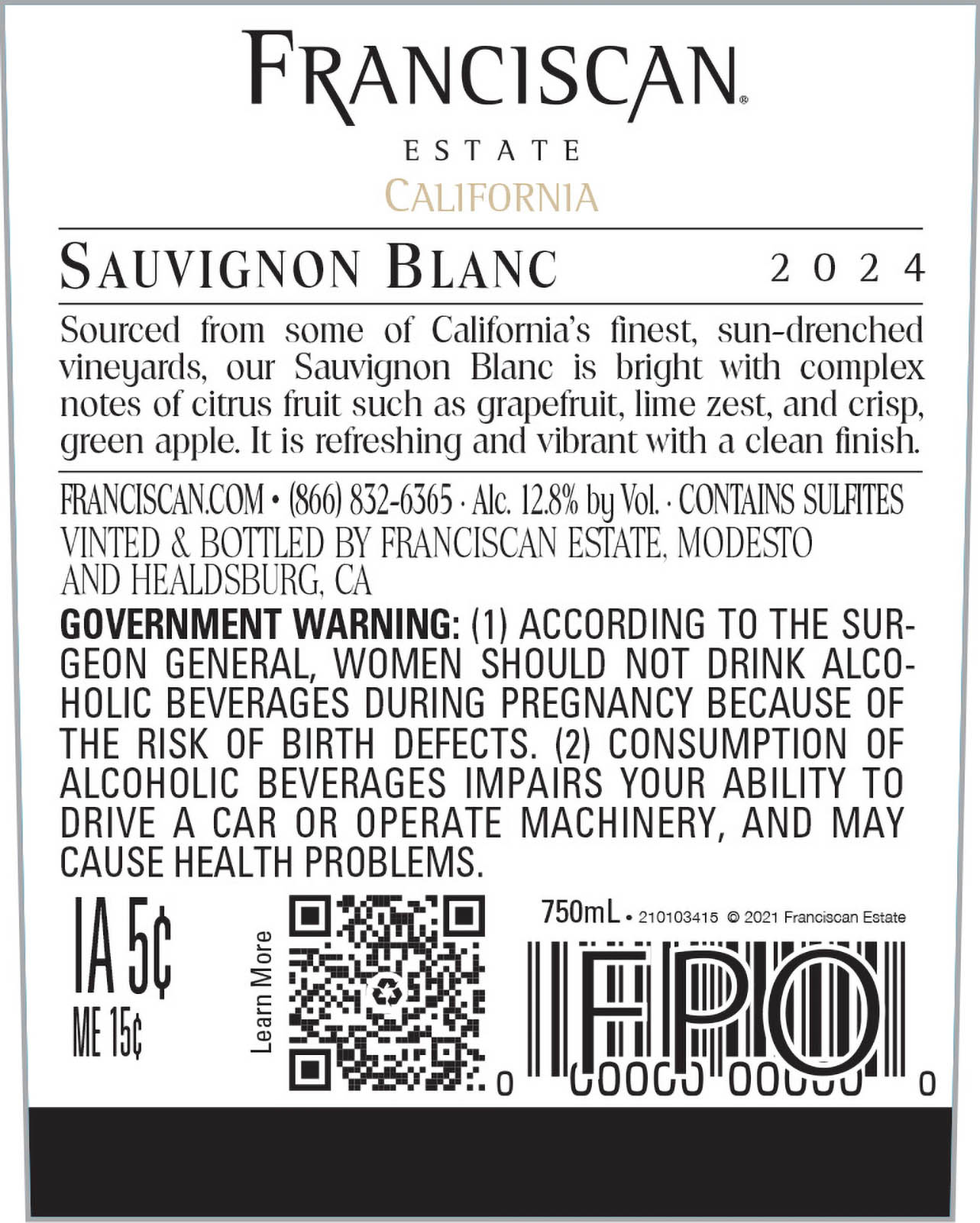 TABC label artwork for Franciscan Sauvignon Blanc California