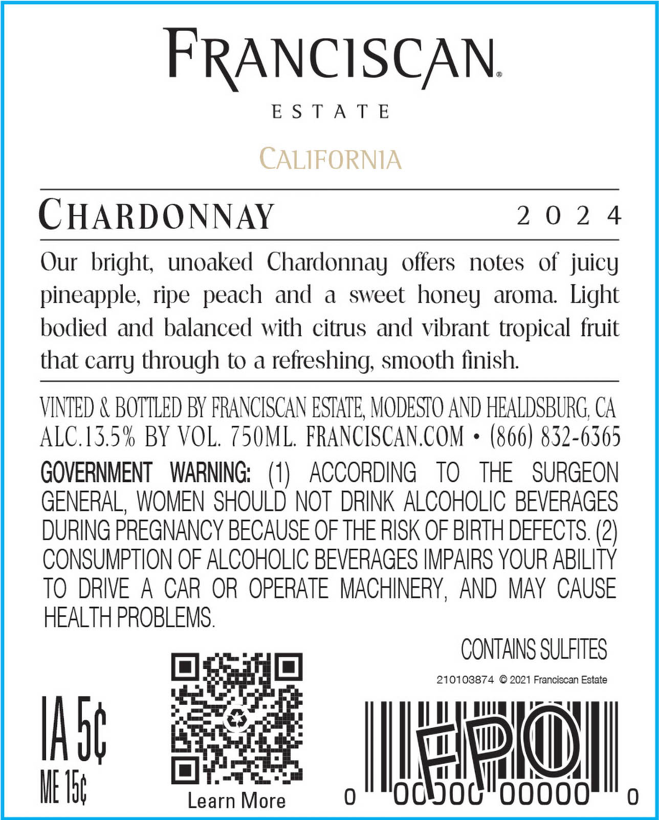 TABC label artwork for Franciscan Chardonnay Special Selection California