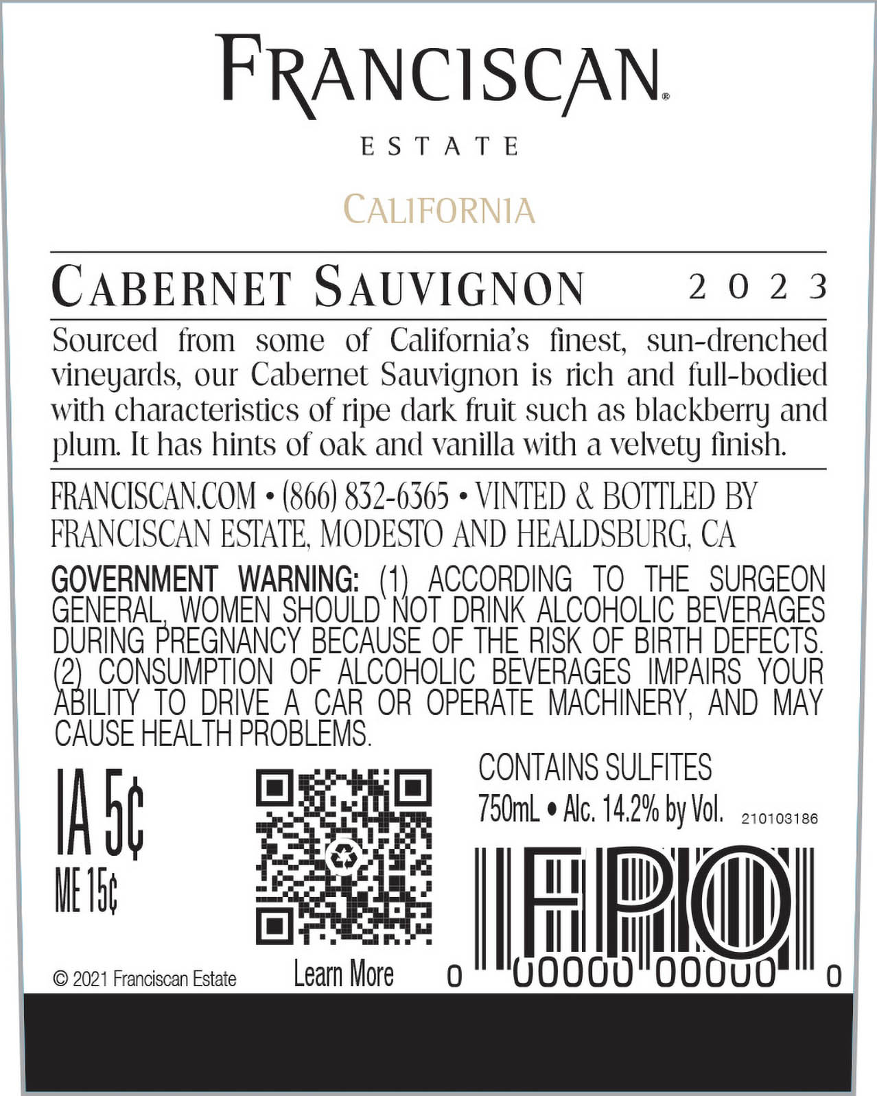 TABC label artwork for Franciscan Cabernet Sauvignon California