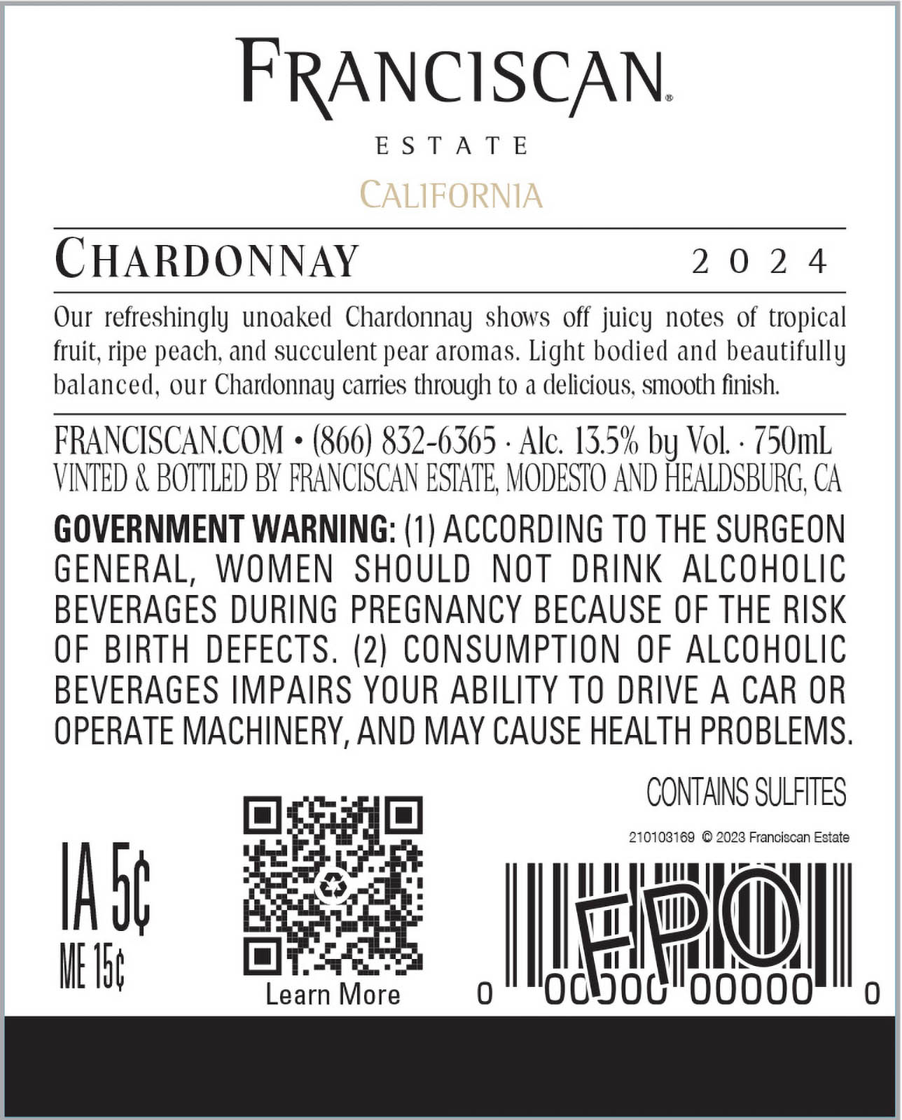 TABC label artwork for Franciscan Chardonnay California
