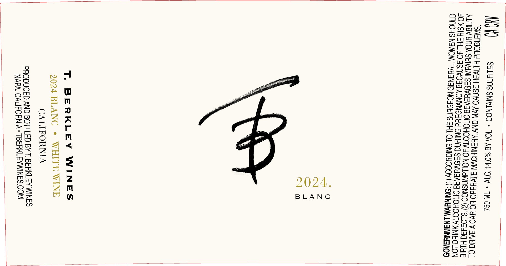 TABC label artwork for T. Berkley Wines Blanc California