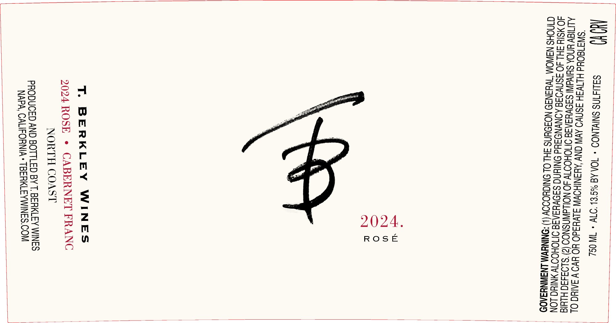 TABC label artwork for T. Berkley Wines Rose North Coast