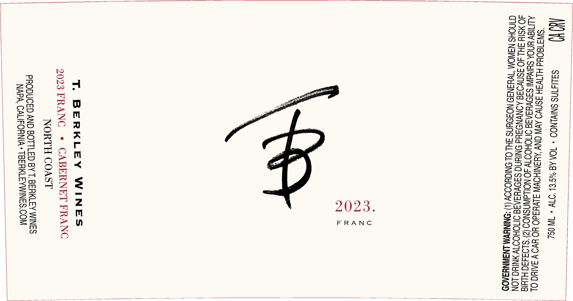 TABC label artwork for T. Berkley Wines Franc North Coast