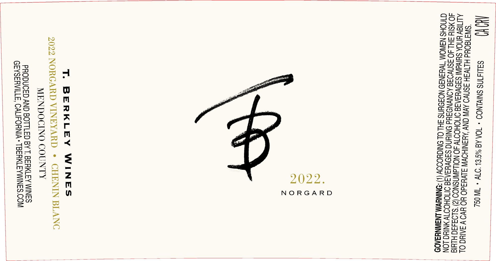 TABC label artwork for T. Berkley Wines Norgard Mendocino County