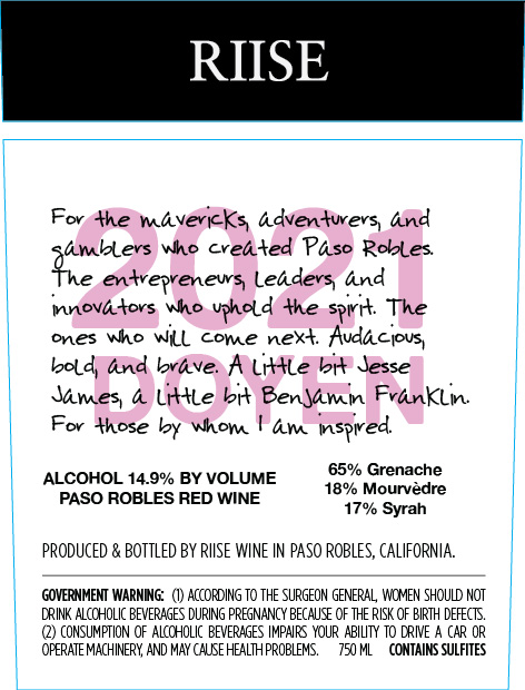 TABC label artwork for Riise Doyen Red Wine
