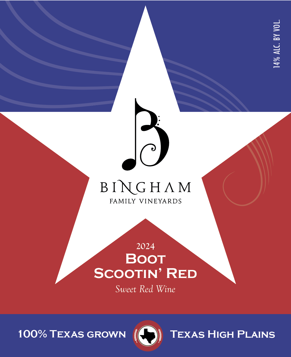 TABC label artwork for Bingham Family Vineyards Boot Scootin' Red