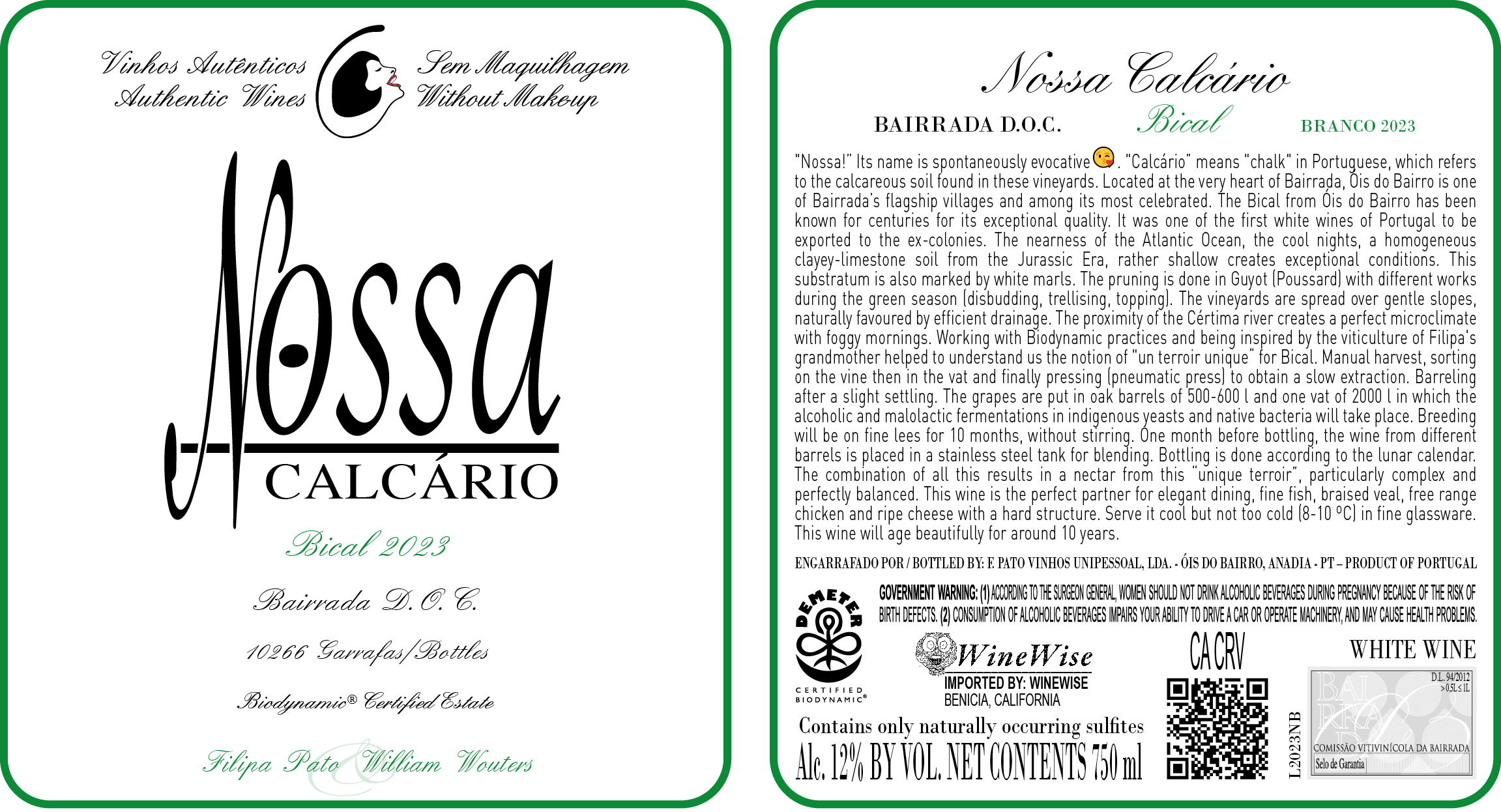TABC label artwork for FILIPA PATO WILLIAM WOUTERS NOSSA CALCARIO