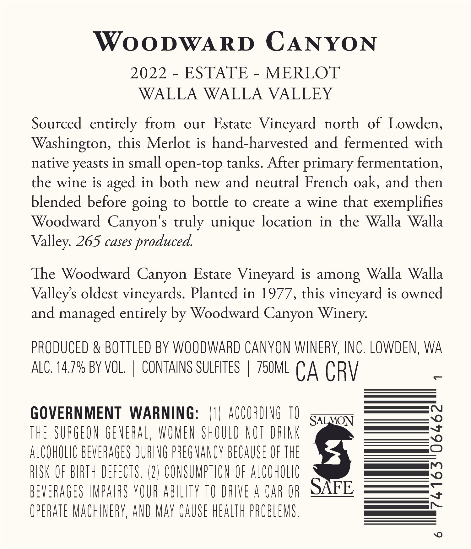 TABC label artwork for WOODWARD CANYON ESTATE MERLOT
