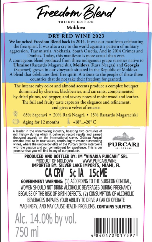 TABC label artwork for Purcari Chateau Freedom Blend Tribute Edition 2023 Rosu Sec