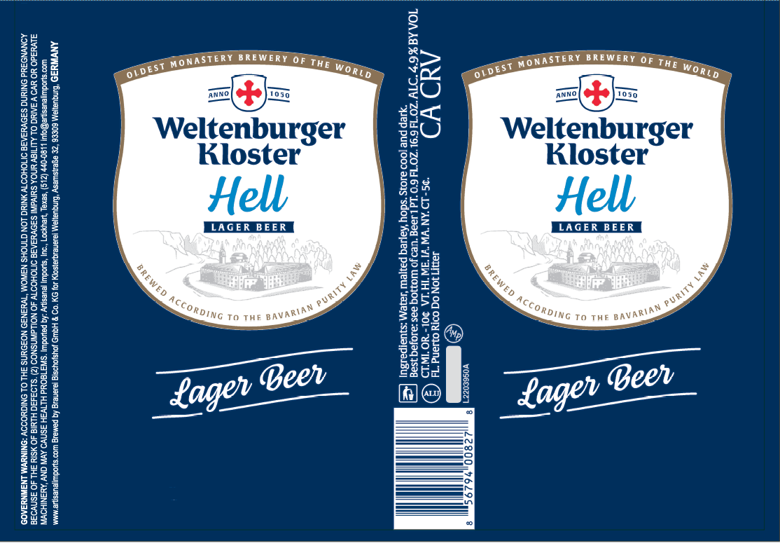 TABC label artwork for WELTENBURGER HELL