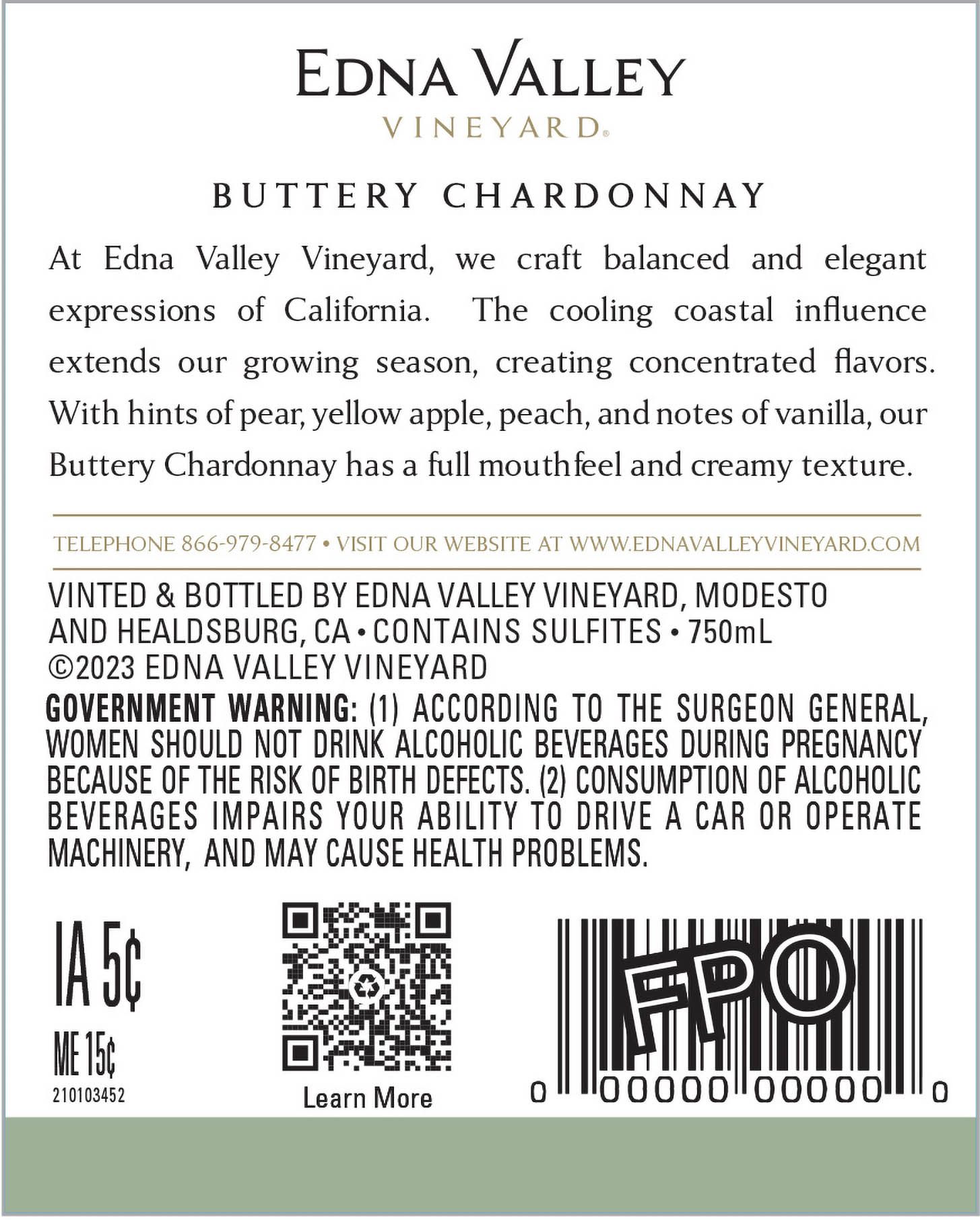 TABC label artwork for Edna Valley Vineyard Chardonnay Buttery California