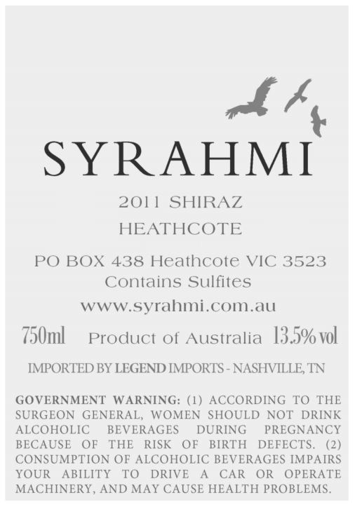 TABC label artwork for SYRAHMI SHIRAZ