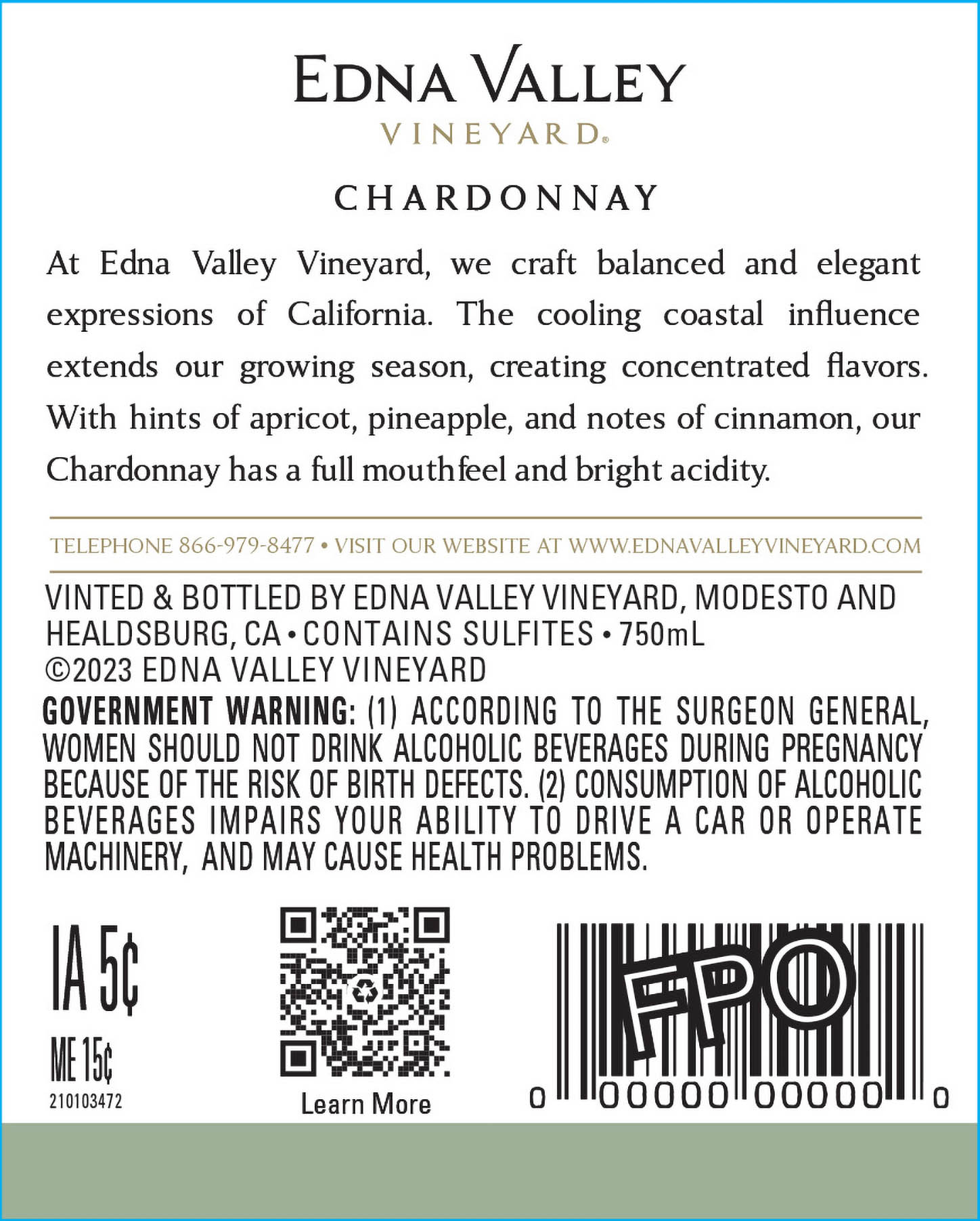 TABC label artwork for Edna Valley Vineyard Chardonnay California