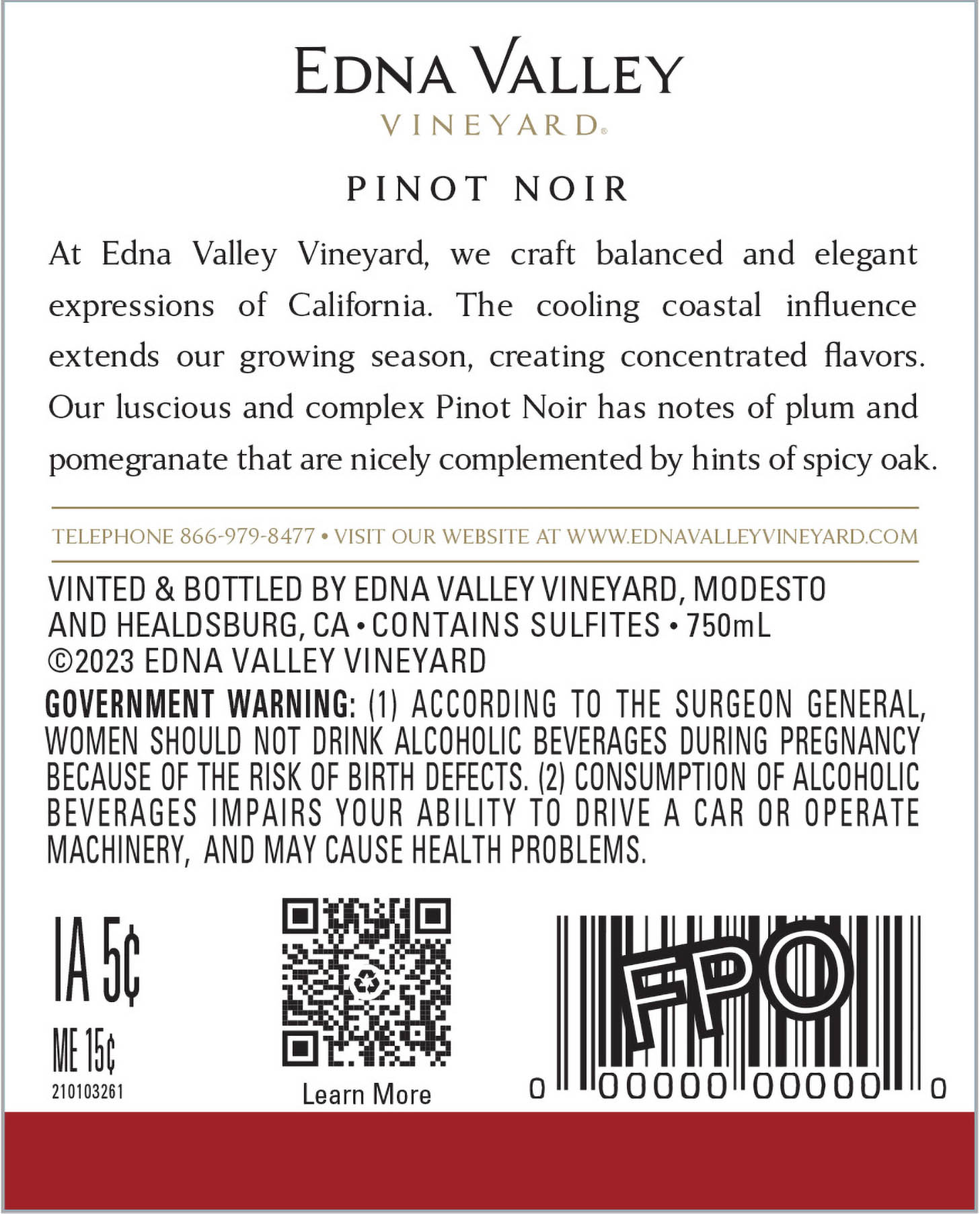 TABC label artwork for Edna Valley Vineyard Pinot Noir California